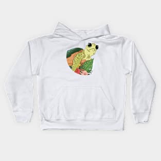 Comic Cartoon turtle With Grass And Flowers, Tortoise Lovers Kids Hoodie